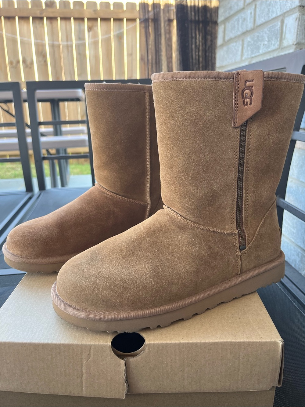 UGG Chestnut Suede Classic Short Zip Women's Boots